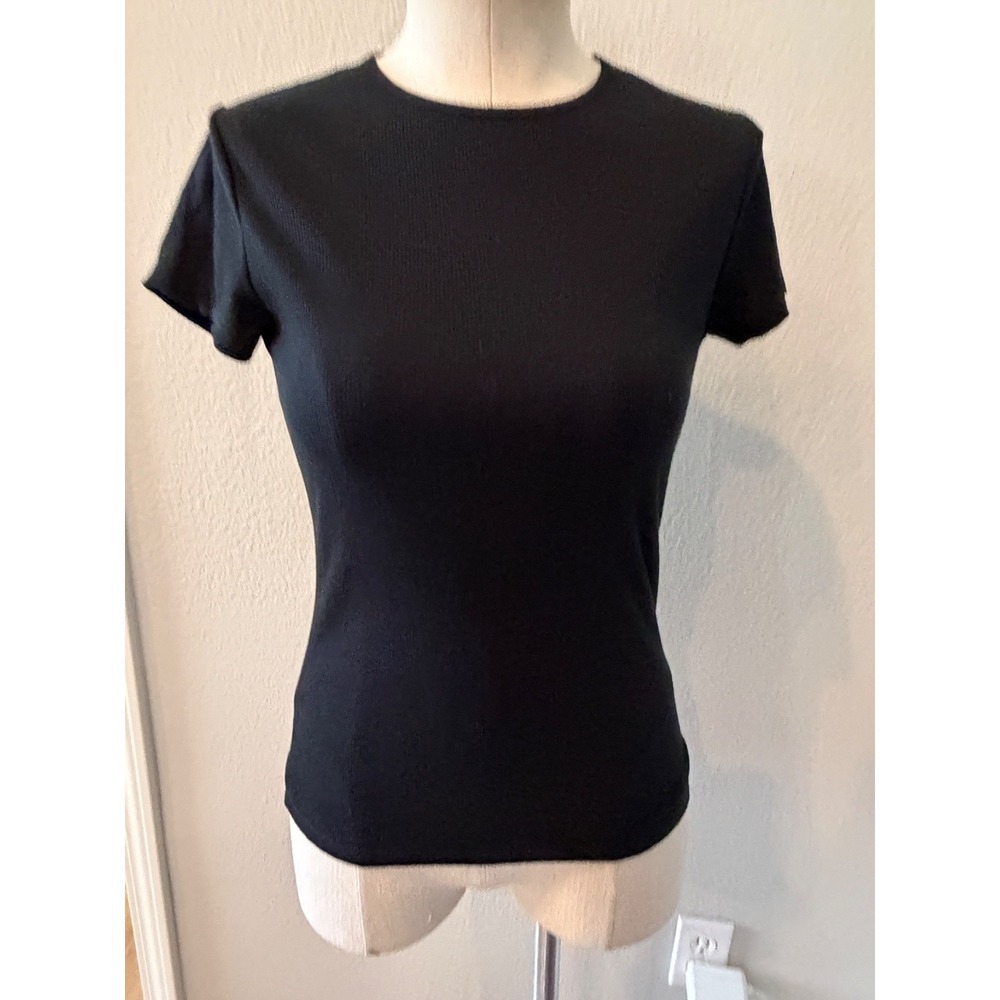 A New Day Womens Small Black Ribbed Short Sleeve Crew Neck Fitted T-Shirt
